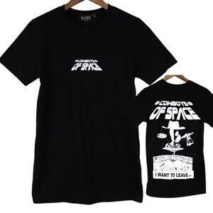 Boohoo‎ Man Size S Cowboys Of Space Graphic T-Shirt Black Short Sleeve Aliens